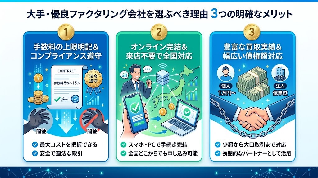 大手ファクタリング会社を利用する3つのメリット