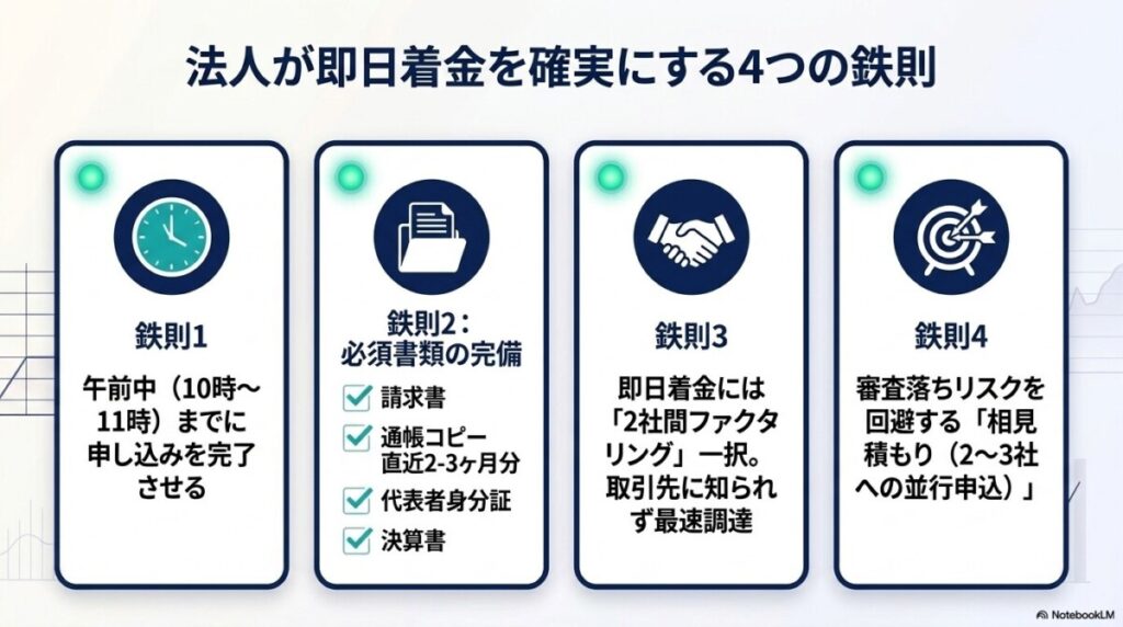 法人が即日着金を確実にする鉄則!相見積もりと必須準備チェックリスト
