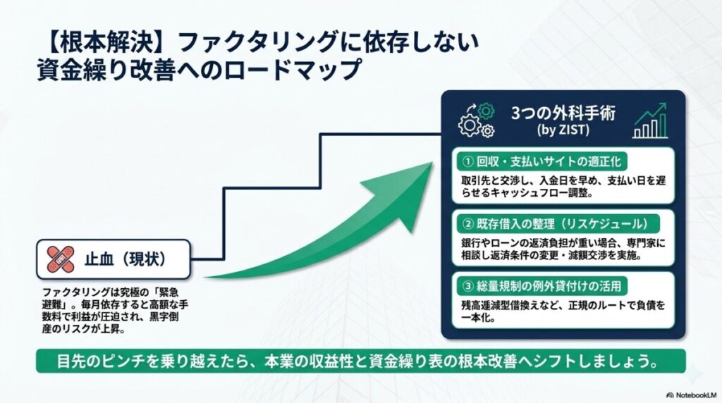 ペイトナー審査落ちで資金繰りが限界のユーザーへ：「資金繰り改善 by ZIST」の根本的解決策 図解イラスト