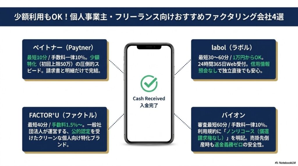 少額利用もOK!個人事業主・フリーランス向けおすすめファクタリング会社4選