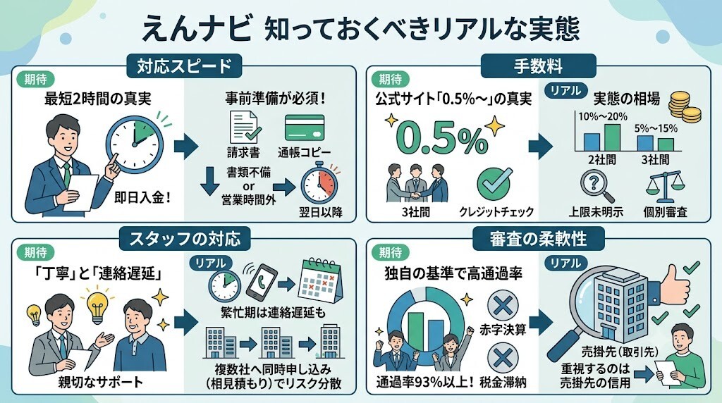 口コミ・評判から判明！えんナビのファクタリングは本当に優良？それともやばいヤミ金？をわかりやすく図解
