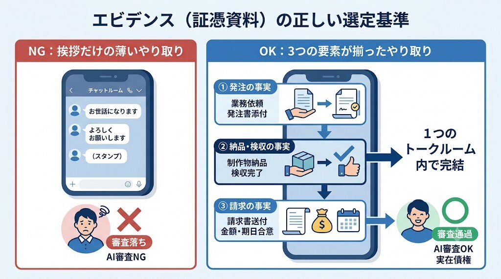 取引の実在性を証明する「エビデンス(証憑資料)」の正しい選定基準をわかりやすく図解
