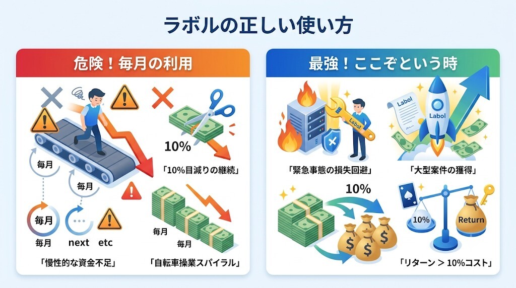 リピート利用は絶対NG!「スポット(ここぞという切り札)」でのみラボルを使うべき財務的理由をわかりやすく図解