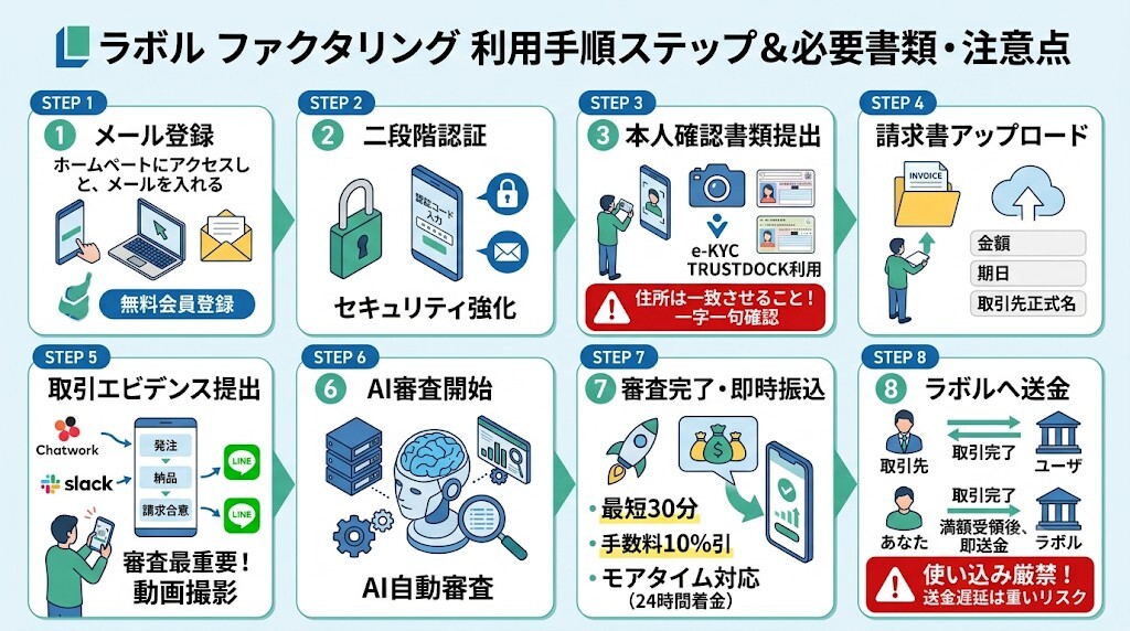 ラボルのファクタリング利用手順・ステップごとの必要書類と注意点をわかりやすく図解