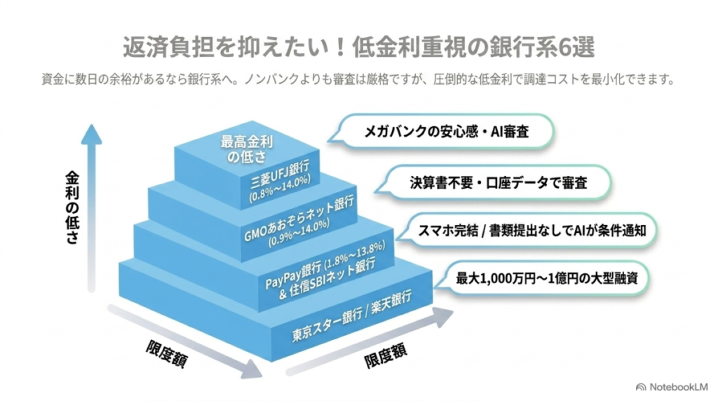 【低金利重視】返済負担を抑えたい方向けの銀行系ビジネスローン6選