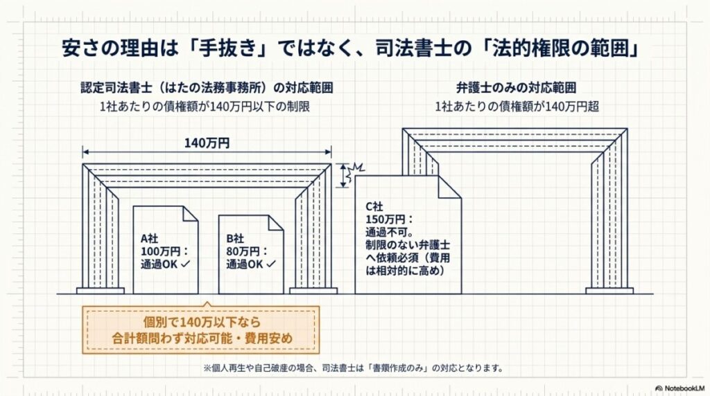 3. 費用の安さの理由は「認定司法書士」(1社140万円ルール)の法的制約