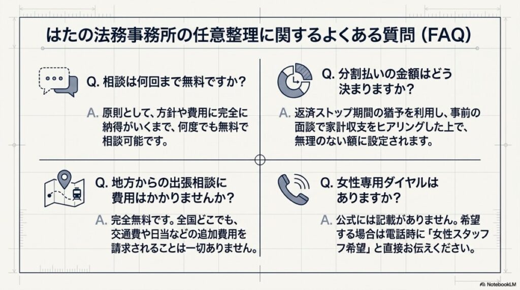 8. はたの法務事務所の任意整理費用や基本情報に関するよくある質問