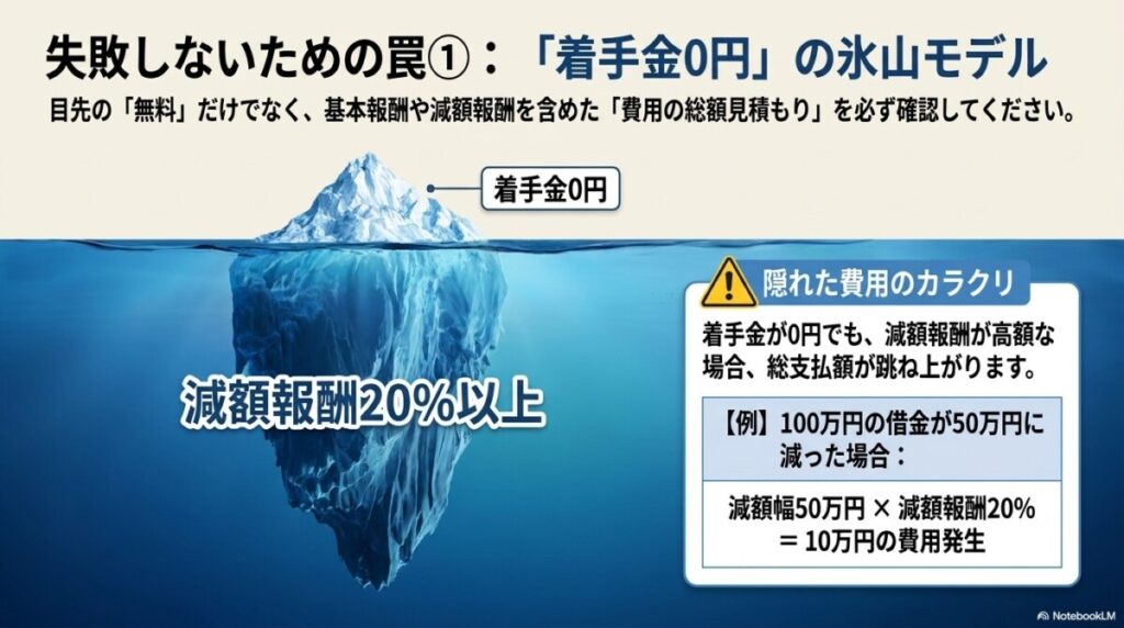 罠1:「着手金0円」に飛びつく前に減額報酬の%を確認する
