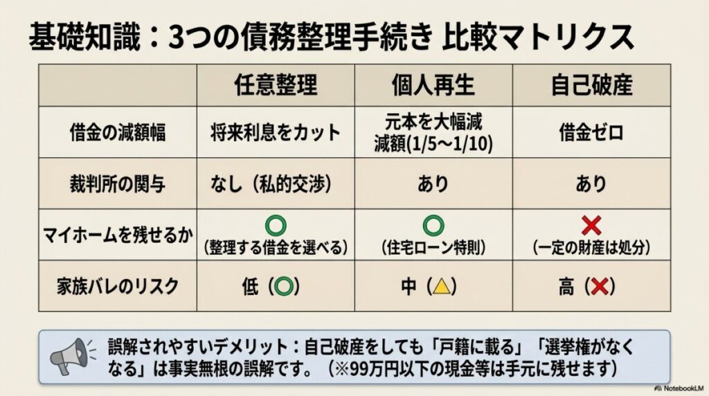 任意整理・個人再生・自己破産の違いとは?知っておきたい債務整理の基礎知識