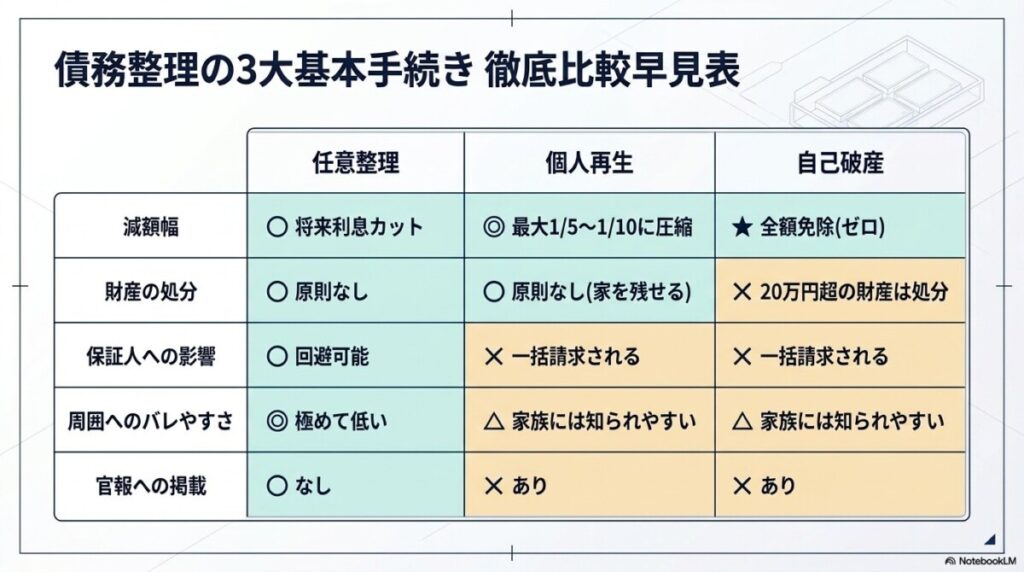 任意整理・個人再生・自己破産の違いは?ブラックリスト期間はどうなる?