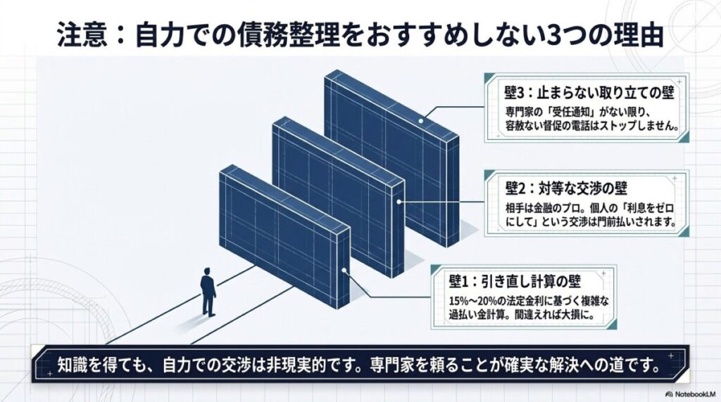 過払い金の正確な計算や将来利息のカット交渉は個人の力では困難?