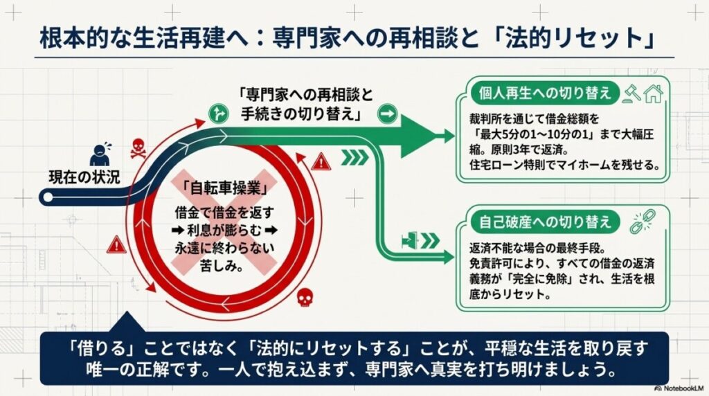 根本的な生活再建へ：どうしても返済が苦しい場合の専門家への再相談