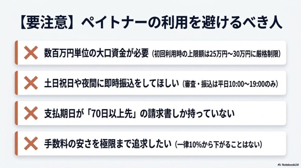 ペイトナーの利用に向いていない人（大口の資金調達希望者）
