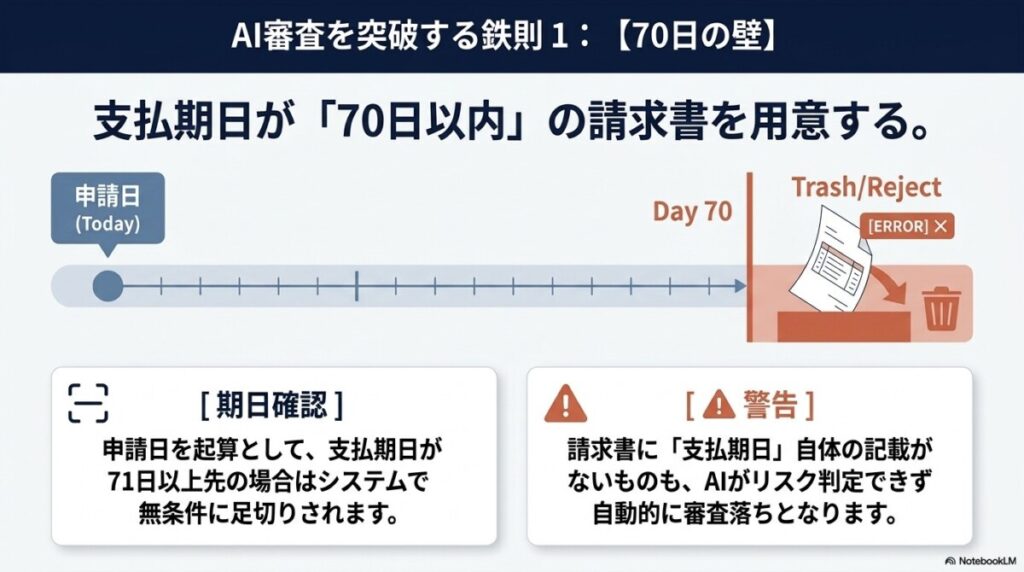 AI審査を突破する鉄則1：支払期日が70日以内の請求書を用意する