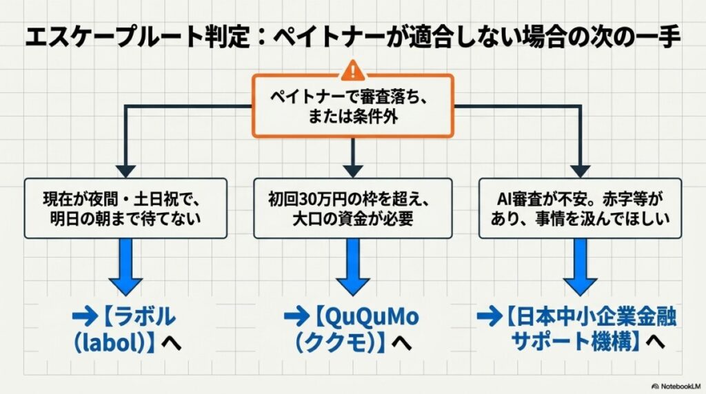 【条件分岐】ペイトナーで審査落ち・対象外なら確実な代替ファクタリング3選