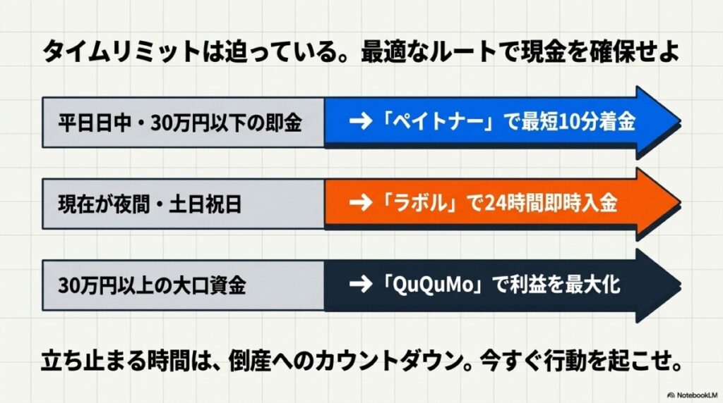 まとめ：時間は限られている。今すぐ最適なルートで現金を掴み取れ