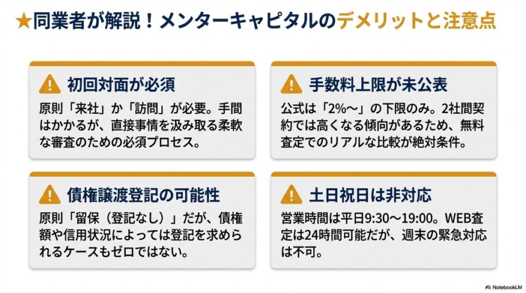同業者が解説!メンターキャピタルのデメリットと注意点 図解イラスト