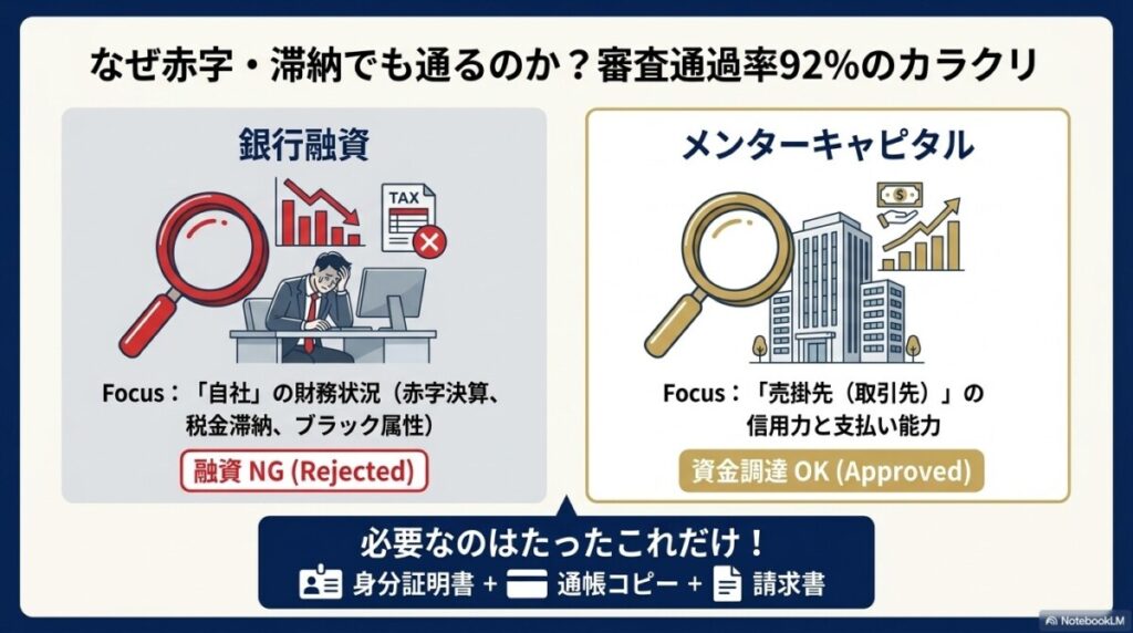 メンターキャピタルの審査通過率92%はなぜ?おすすめな人の特徴 図解イラスト