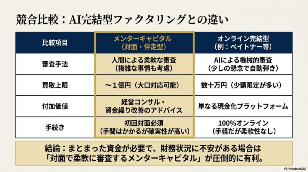 AI完結型ファクタリングとの違い 図解イラスト