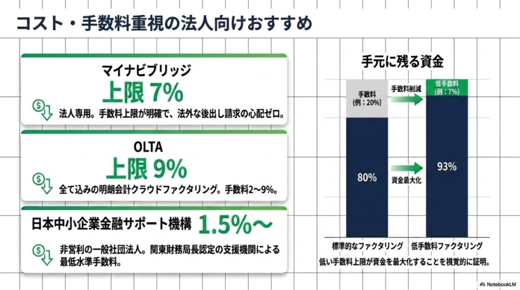 コスト・手数料重視の法人向け(上限明記・3社間対応) 図解イラスト