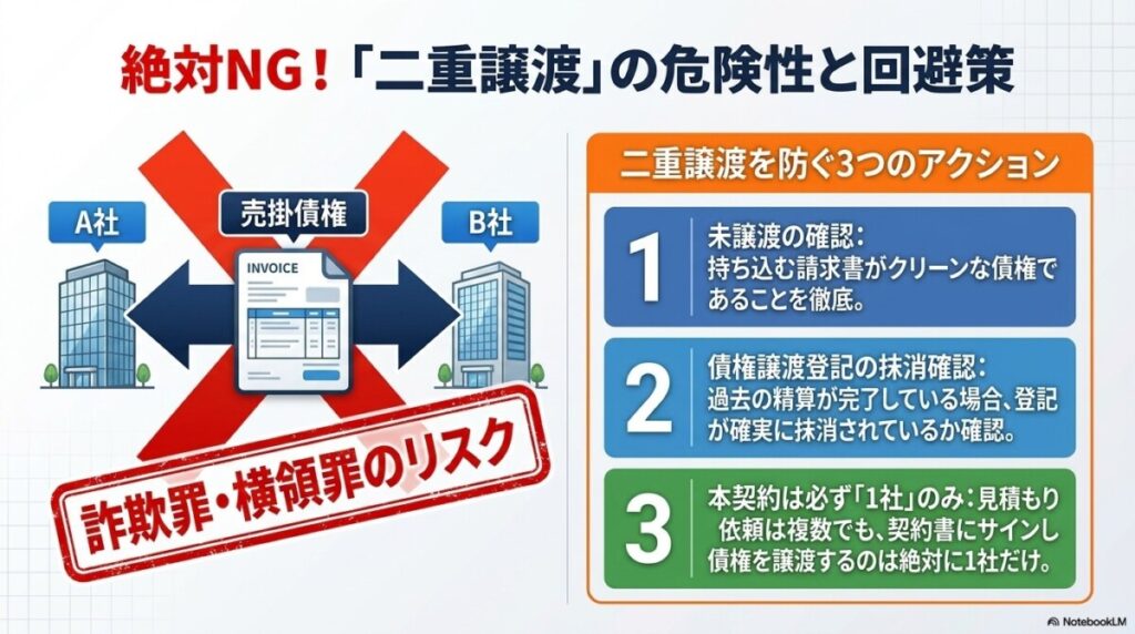 乗り換え前に確認！二重譲渡リスクと注意点 図解イラスト